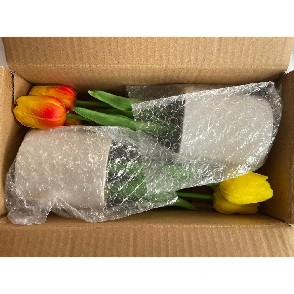 Artificial Yellow Tulips in White Pot Real Touch Faux Potted Plant‎ Decor
